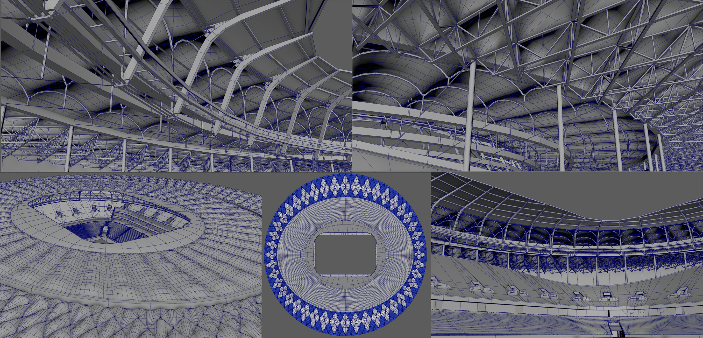 Volgograd Stadium wire frame breakdowns, maya screengrabs